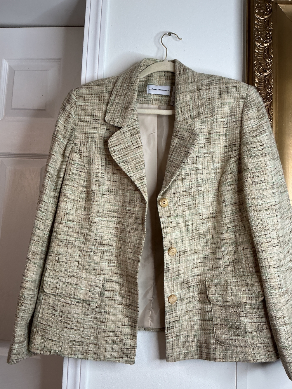 Alfred Dunner Tweed Checkered Blazer in Green & Beige Size 14 Like New
